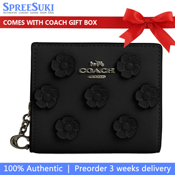 Coach Snap Wallet With Floral Applique Gunmetal Black # CAP16