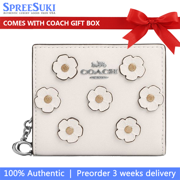 Coach Snap Wallet With Floral Applique Silver Chalk # CAP16