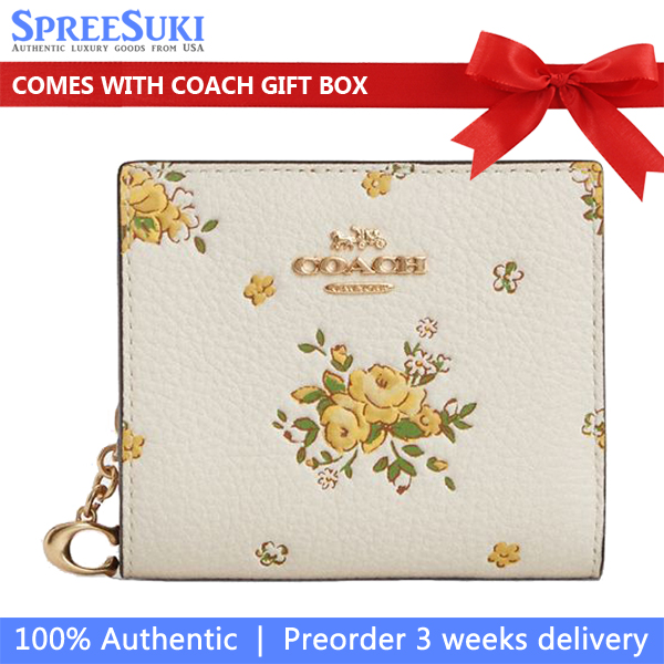 Coach Snap Wallet With Floral Print Chalk Multi # CAP15