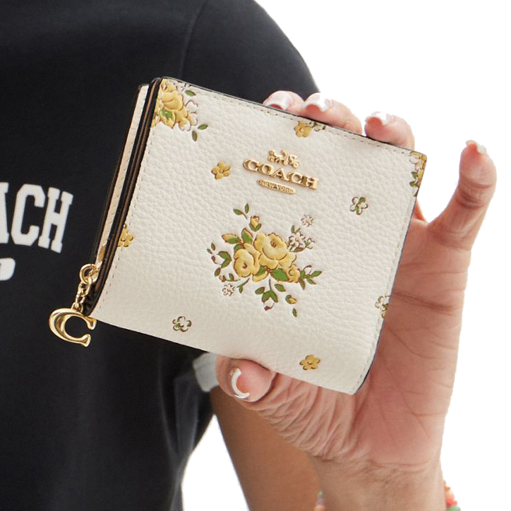 Coach Snap Wallet With Floral Print Chalk Multi # CAP15