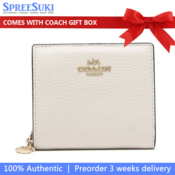 Coach Small Wallet Pebbled Leather Snap Wallet Chalk # C2862