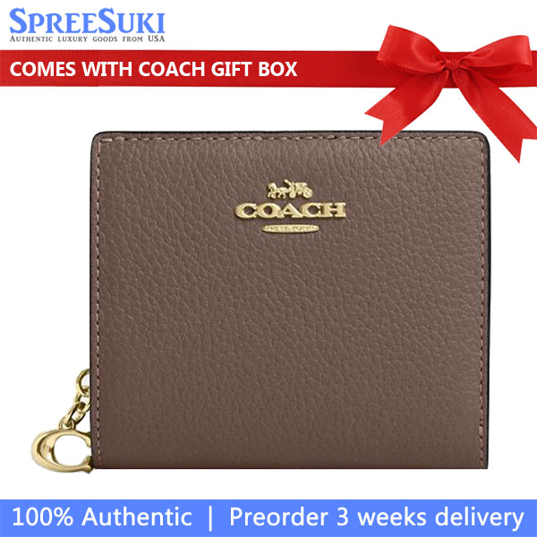 Coach Small Wallet Pebble Leather Snap Wallet Dark Stone # C2862