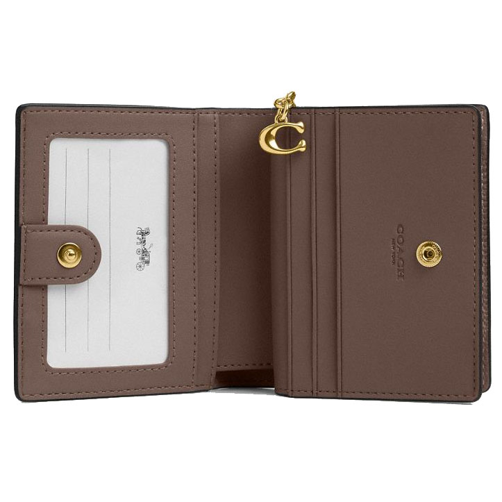 Coach Small Wallet Pebble Leather Snap Wallet Dark Stone # C2862