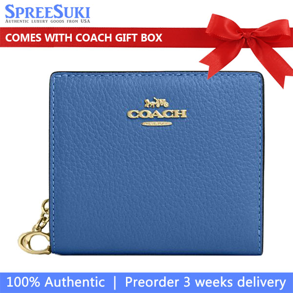 Coach Small Wallet Pebble Leather Snap Wallet Pacific Bright Mineral # C2862