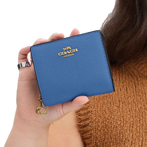 Coach Small Wallet Pebble Leather Snap Wallet Pacific Bright Mineral # C2862