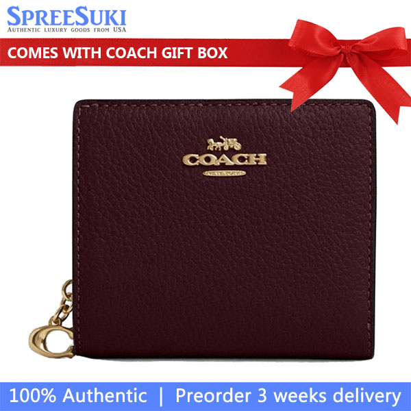 Coach Small Wallet Pebble Leather Snap Wallet Merlot # C2862
