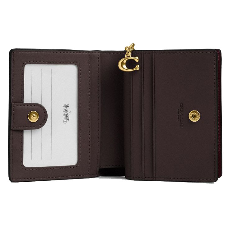 Coach Small Wallet Pebble Leather Snap Wallet Merlot # C2862
