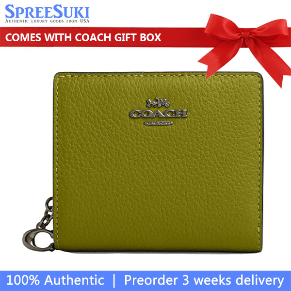 Coach Small Wallet Pebble Leather Snap Wallet Bright Olive # C2862