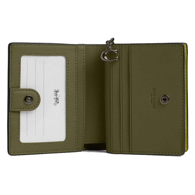 Coach Small Wallet Pebble Leather Snap Wallet Bright Olive # C2862