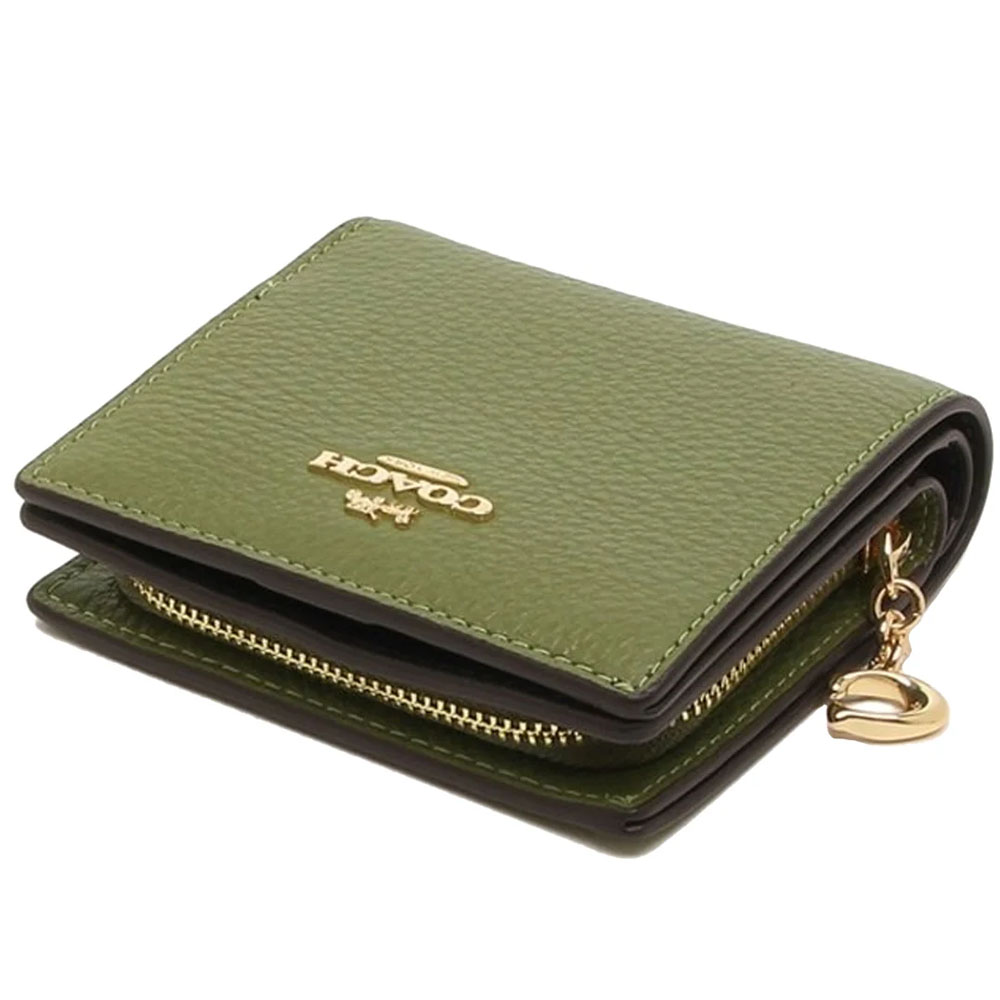 Coach Small Wallet Pebble Leather Snap Wallet Bright Olive # C2862