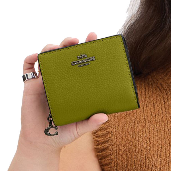Coach Small Wallet Pebble Leather Snap Wallet Bright Olive # C2862