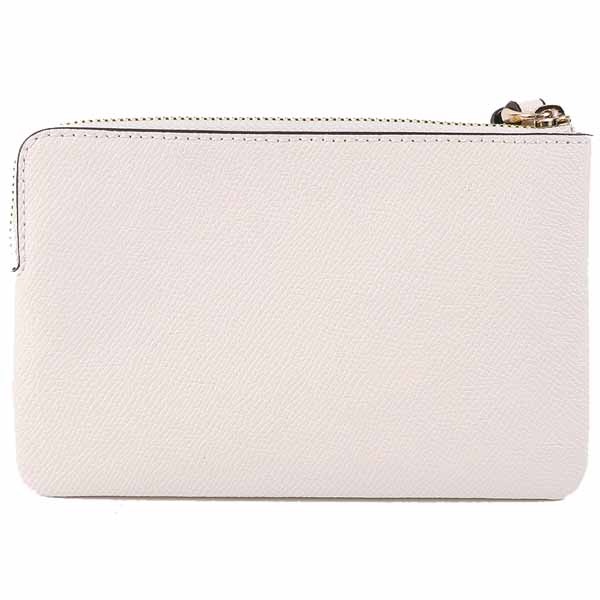 Coach Small Wristlet Crossgrain Leather Corner Zip Chalk # CV396