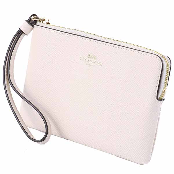 Coach Small Wristlet Crossgrain Leather Corner Zip Chalk # CV396