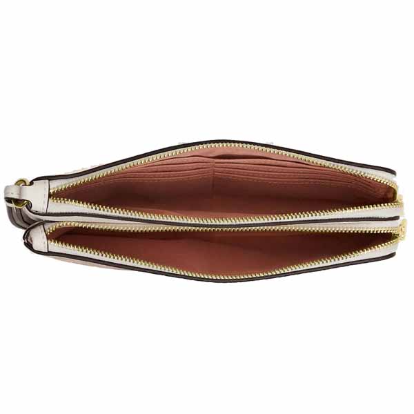 Coach Double Zip Wallet With Signature Canvas With Floral Print Sand Multi # CAR09