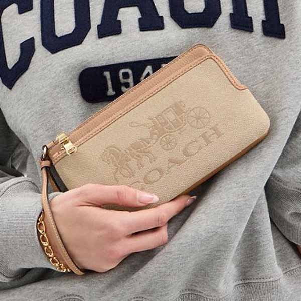 Coach Double Zip Wallet With Horse And Carriage Dark Natural Multi # CAP25