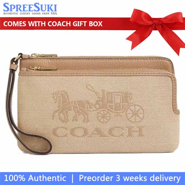 Coach Double Zip Wallet With Horse And Carriage Dark Natural Multi # CAP25