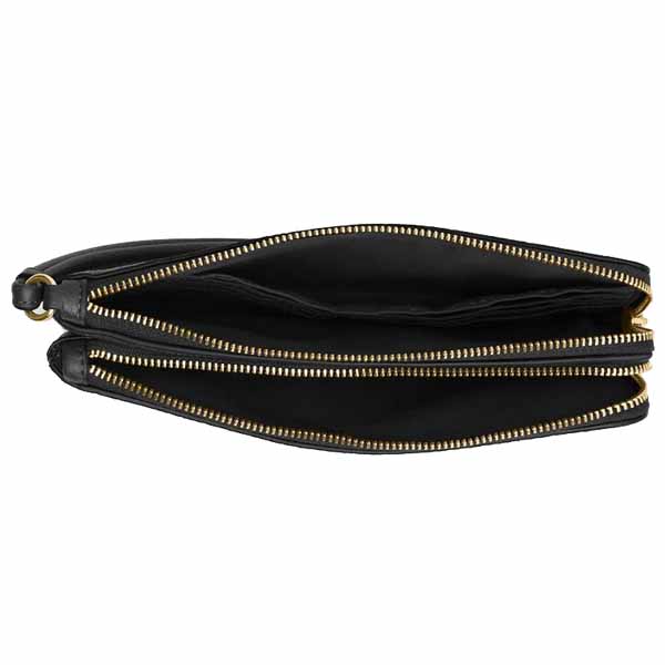 Coach Double Zip Wallet In Signature Canvas Walnut Black # CX161