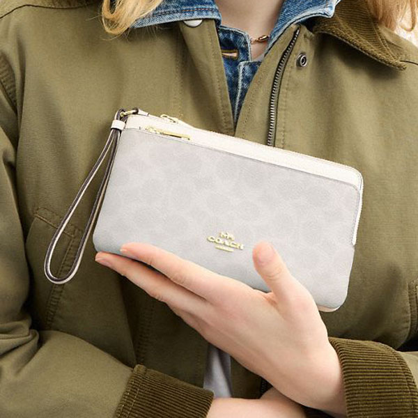 Coach Double Zip Wallet In Signature Canvas White Chalk # CX161