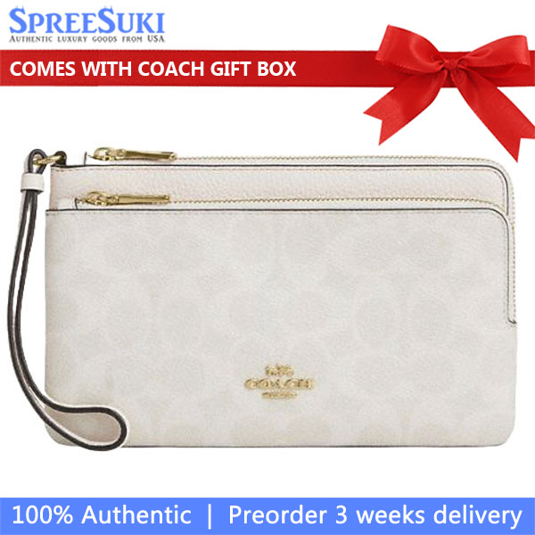 Coach Double Zip Wallet In Signature Canvas White Chalk # CX161