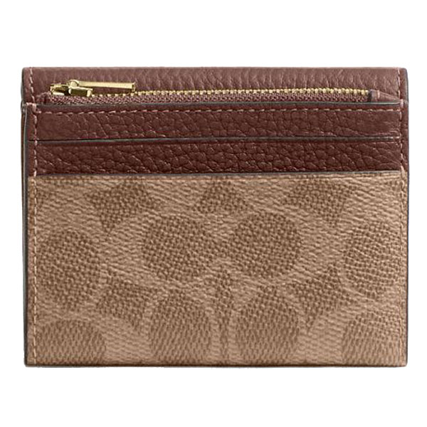 Coach Card Holder Wallet In Signature Canvas Tan / Brown # CZ034