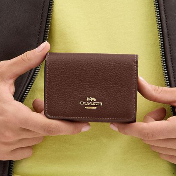 Coach Card Holder Wallet In Signature Canvas Tan / Brown # CZ034