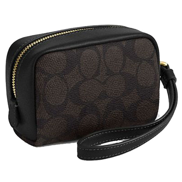 Coach Pouch Wristlet In Signature Canvas Walnut Black # CW907