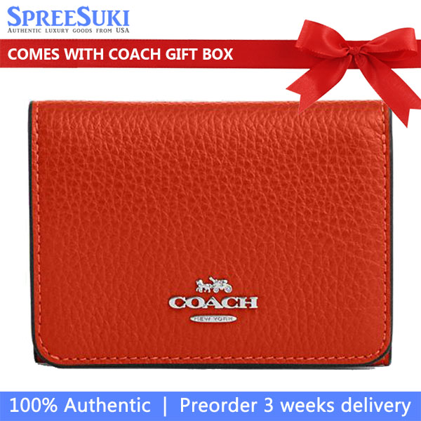 Coach Card Holder Wallet In Signature Canvas Silver / Sand / Deep Orange # CZ034
