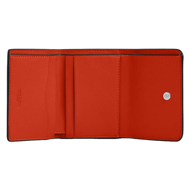 Coach Card Holder Wallet In Signature Canvas Silver / Sand / Deep Orange # CZ034