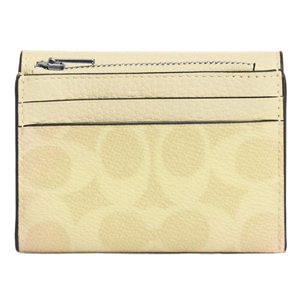 Coach Card Holder Wallet In Signature Canvas Silver / Hay # CZ034