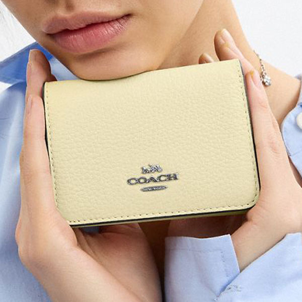 Coach Card Holder Wallet In Signature Canvas Silver / Hay # CZ034