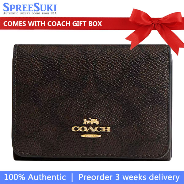 Coach Card Holder Wallet In Blocked Signature Canvas Walnut / Tan # CZ446