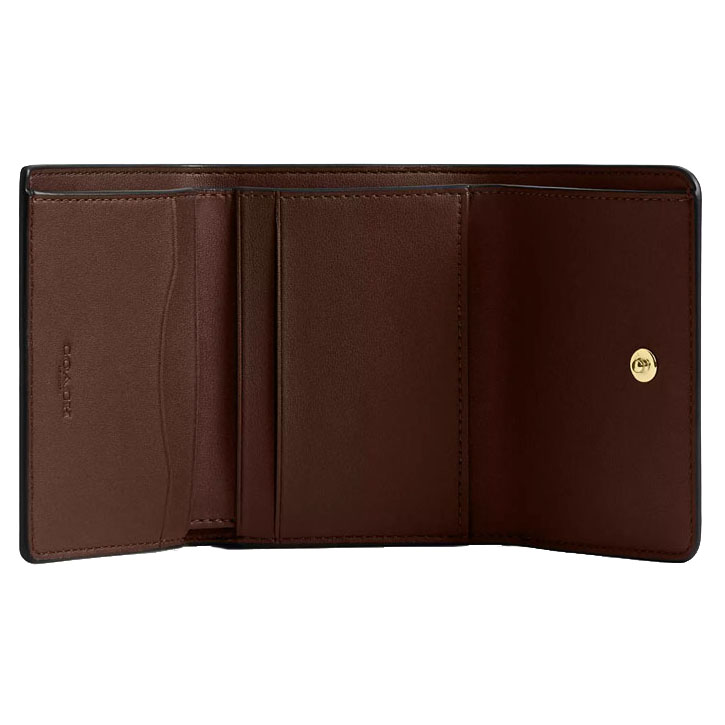 Coach Card Holder Wallet In Blocked Signature Canvas Walnut / Tan # CZ446