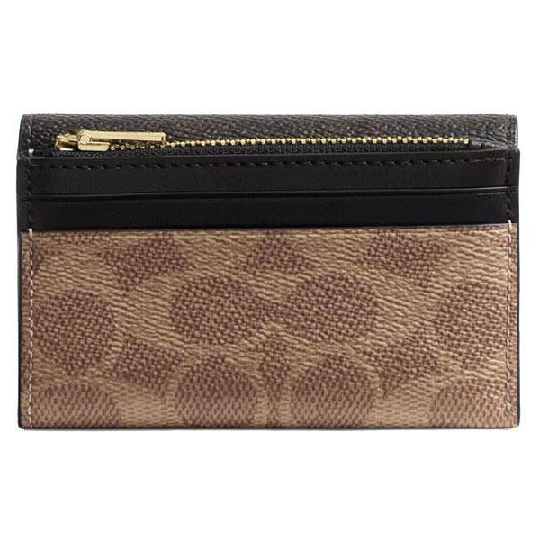 Coach Card Holder Wallet In Blocked Signature Canvas Walnut / Tan # CZ446