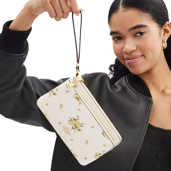 Coach Double Zip Wallet With Floral Print Chalk Multi # CAY51