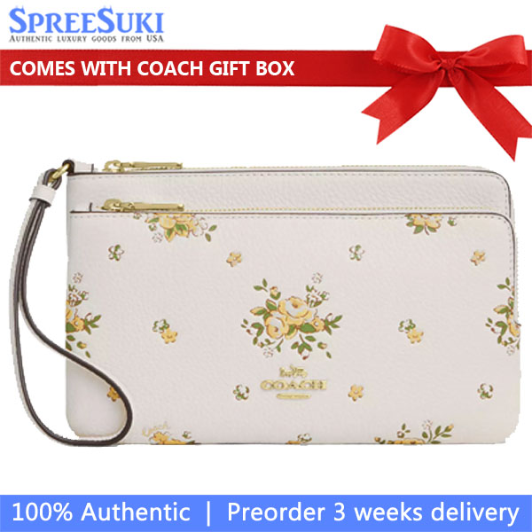 Coach Double Zip Wallet With Floral Print Chalk Multi # CAY51