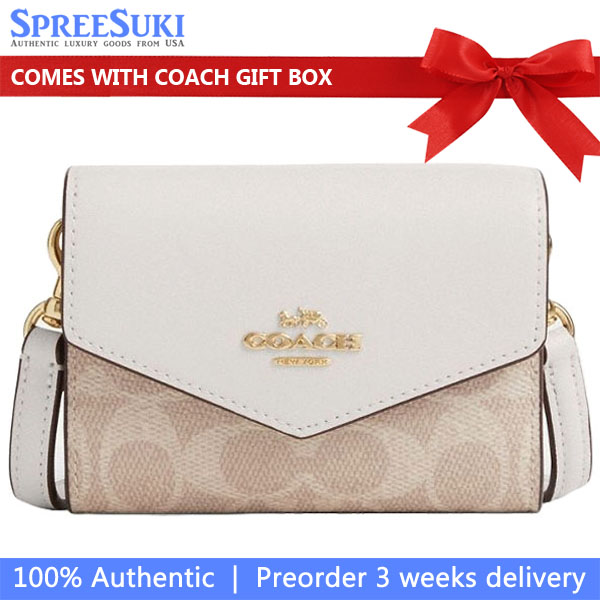 Coach Mini Envelope Wallet With Strap In Signature Canvas Sand Chalk # CX162