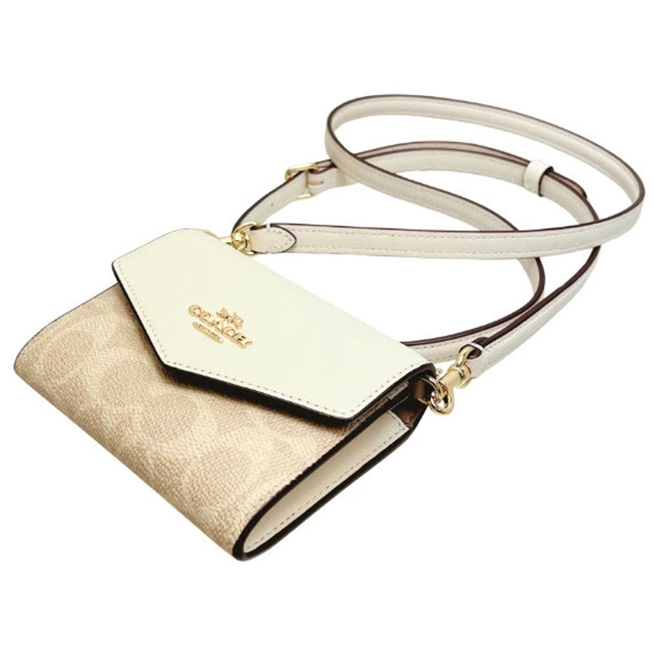 Coach Mini Envelope Wallet With Strap In Signature Canvas Sand Chalk # CX162