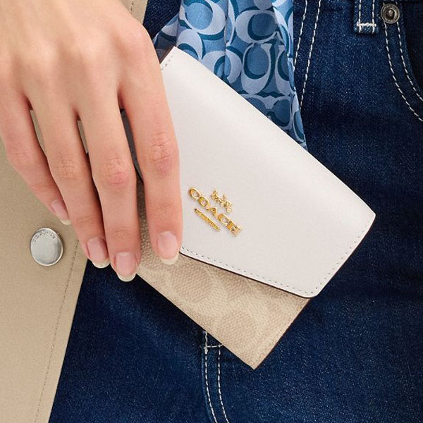 Coach Mini Envelope Wallet With Strap In Signature Canvas Sand Chalk # CX162