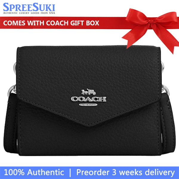 Coach Mini Envelope Wallet With Strap Silver Black # CU170