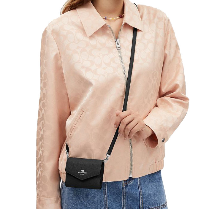 Coach Mini Envelope Wallet With Strap Silver Black # CU170