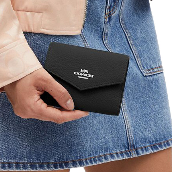 Coach Mini Envelope Wallet With Strap Silver Black # CU170