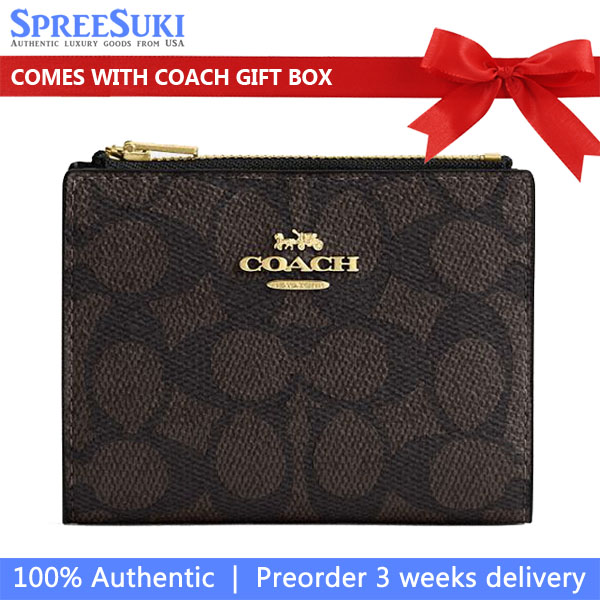 Coach Bifold Wallet In Signature Canvas Walnut Black # CW803