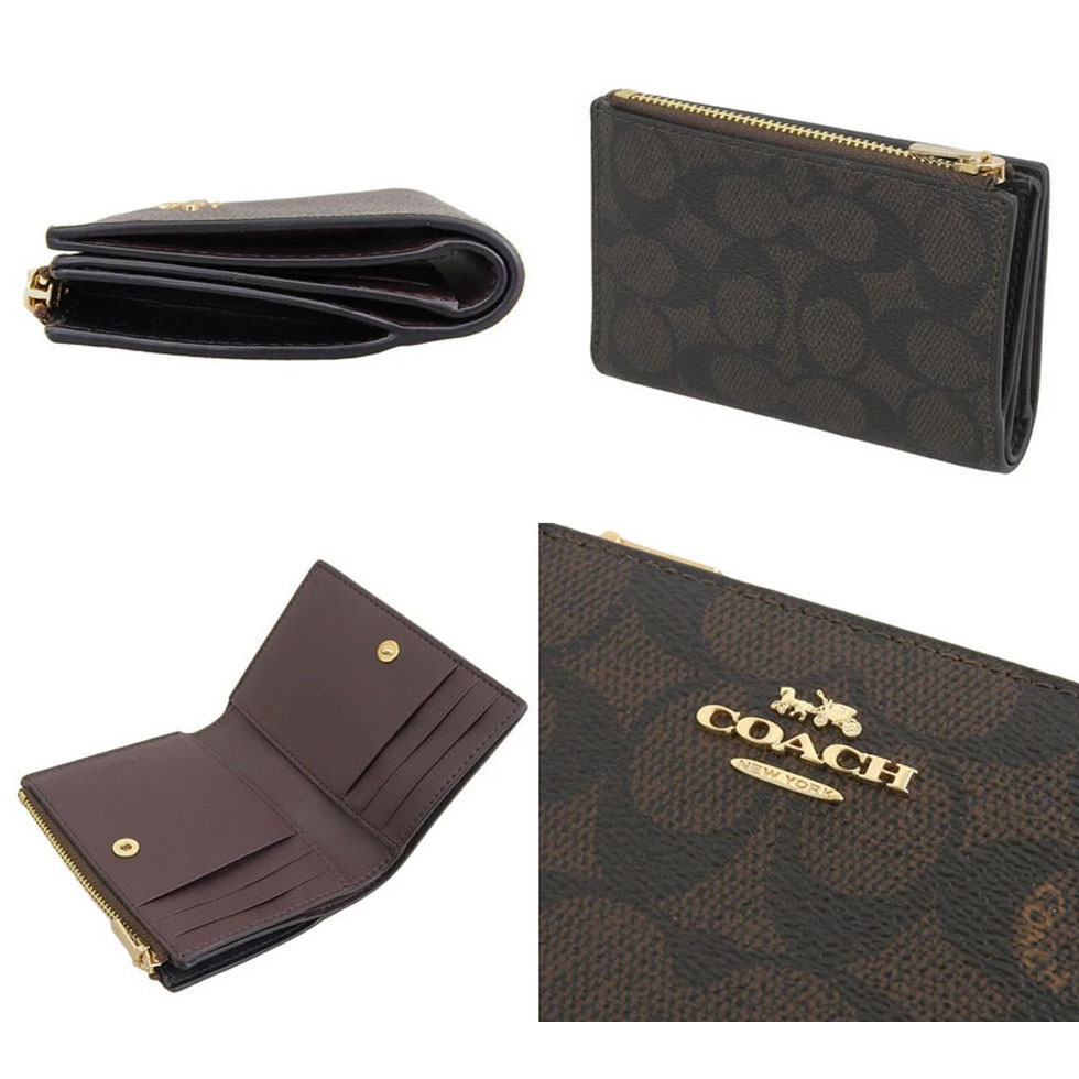 Coach Bifold Wallet In Signature Canvas Walnut Black # CW803
