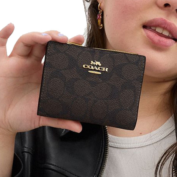 Coach Bifold Wallet In Signature Canvas Walnut Black # CW803