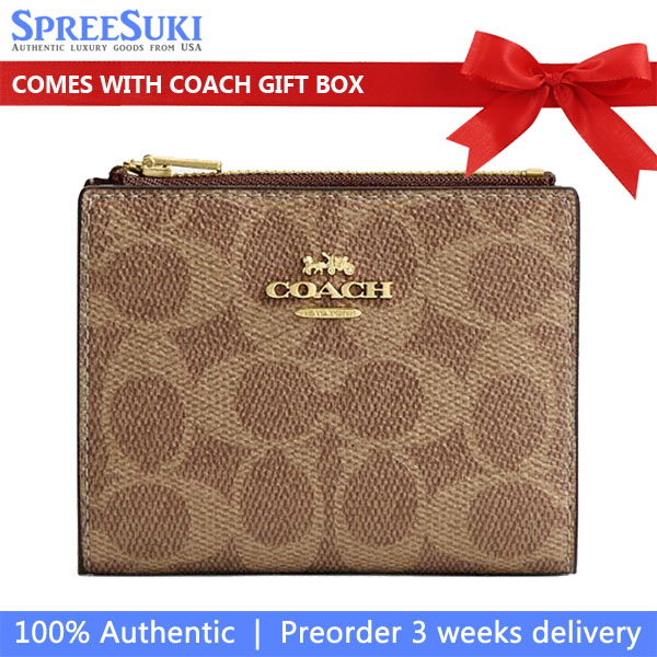 Coach Bifold Wallet In Signature Canvas Tan Brown # CW803