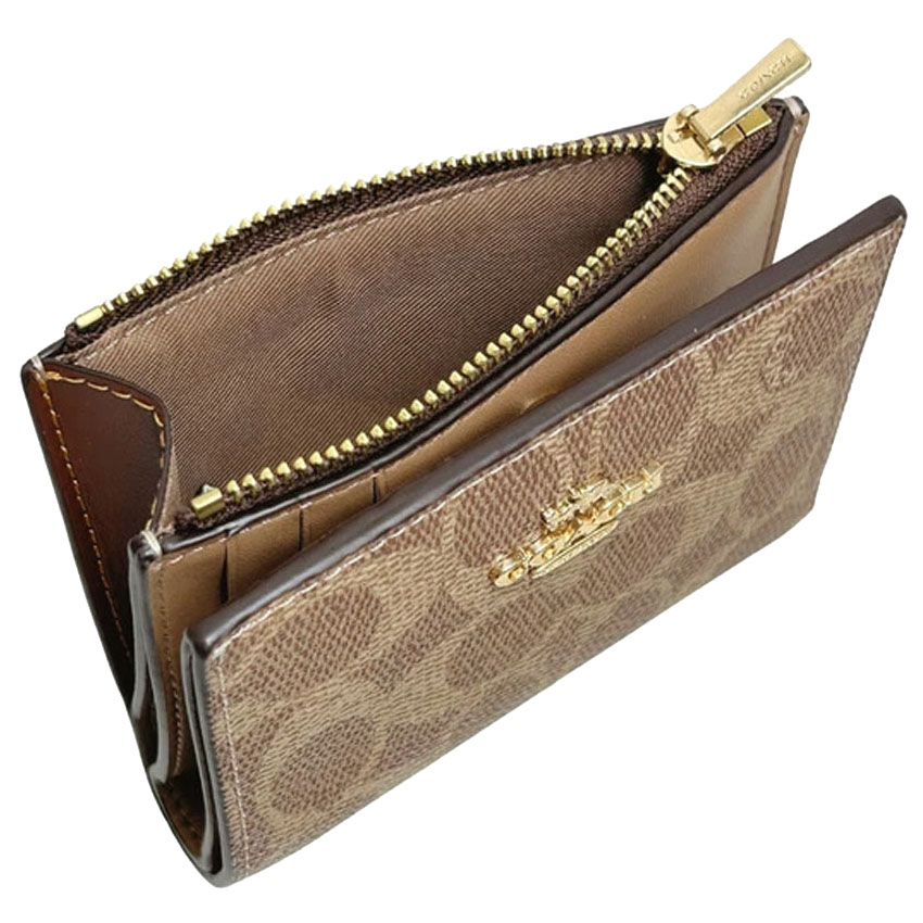 Coach Bifold Wallet In Signature Canvas Tan Brown # CW803