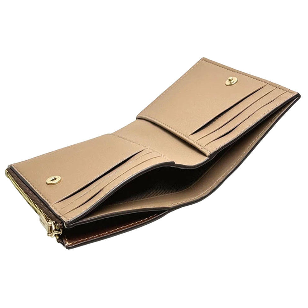 Coach Bifold Wallet In Signature Canvas Tan Brown # CW803