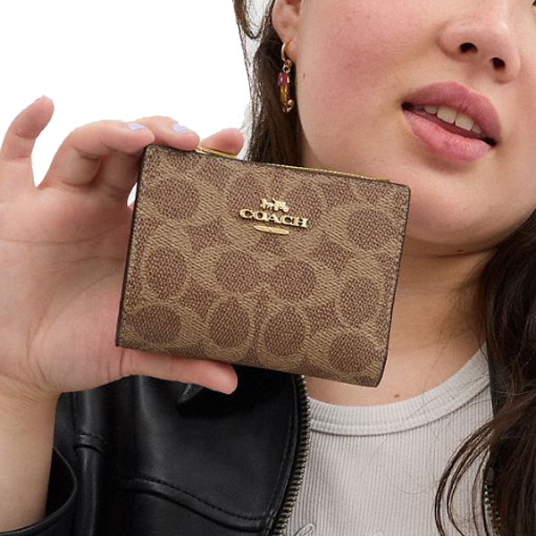 Coach Bifold Wallet In Signature Canvas Tan Brown # CW803
