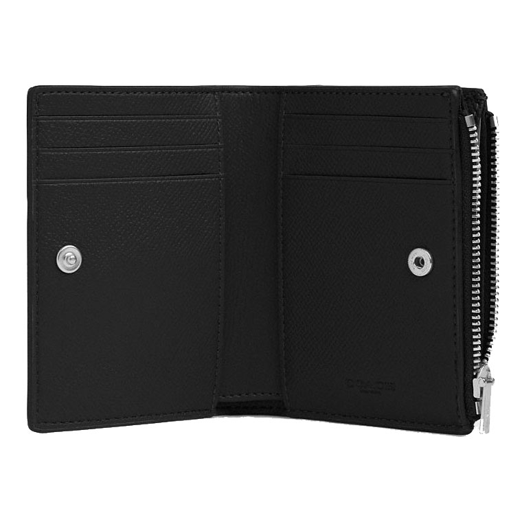 Coach Small Wallet Crossgrain Leather Bifold Wallet Silver Black # CR983