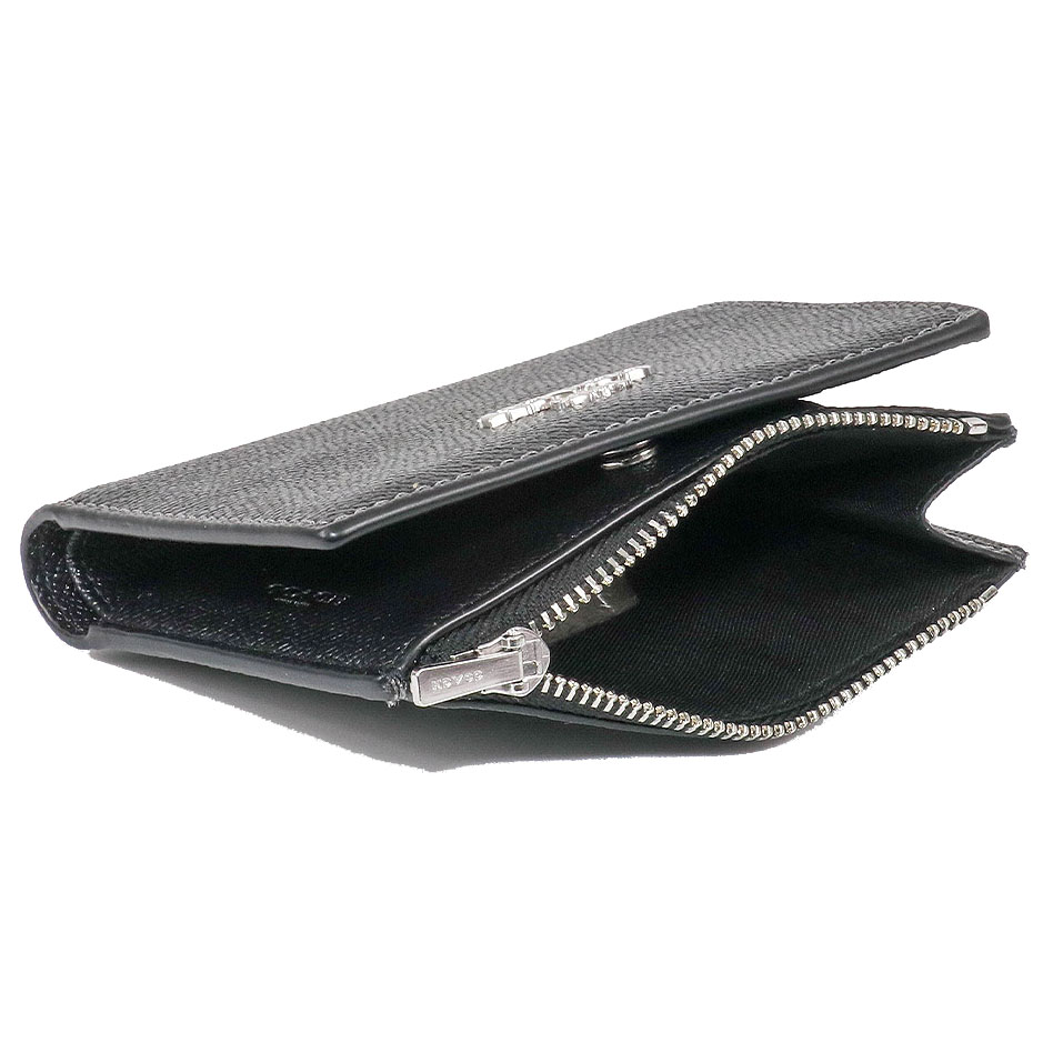 Coach Small Wallet Crossgrain Leather Bifold Wallet Silver Black # CR983